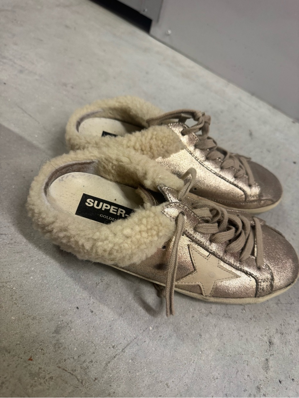 Golden Goose Metallic Champagne Shearling-Trim Low Top Sneakers - Picture 5 of 7